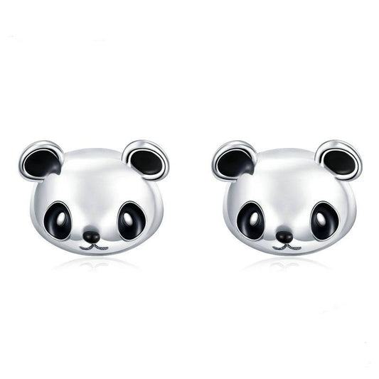 925 Sterling Silver Animal Cute Panda Stud Earrings