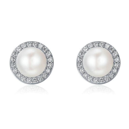 925 Sterling Silver Classic Round Sparkling Fresh Water Pearl Stud Earrings