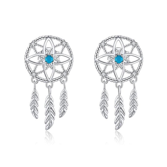 925 Sterling Silver Dream Catcher Dangle Earrings