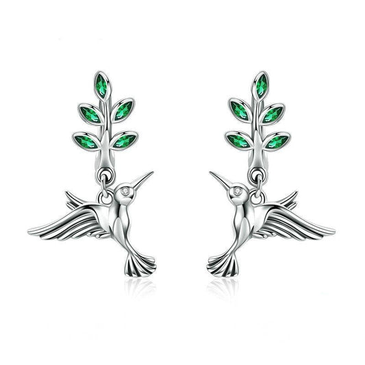 925 Sterling Silver Hummingbirds Greetings Bird Stud Earrings