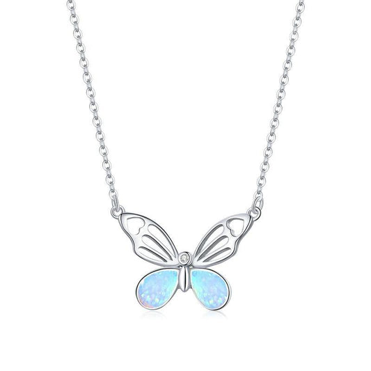 925 Sterling Silver Opal Butterfly Necklace