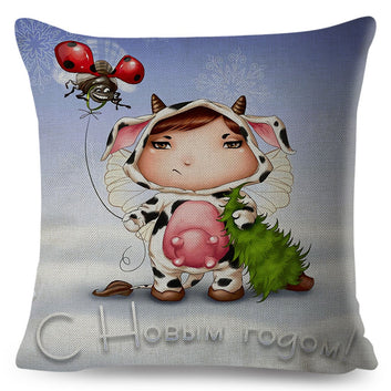 Cute Cartoon Flower Girl Pillowcase Decor Fairy Tale World Cushion Cover