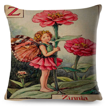 A-Z Letter Colorful Flower Girl Pillowcase Fairy Tale World Cushion Cover