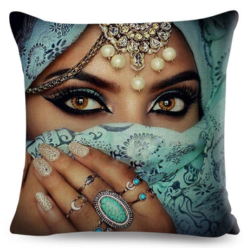 Colorful Elegant Masked Woman Beautiful Lady Pillow Case Cushion Cover