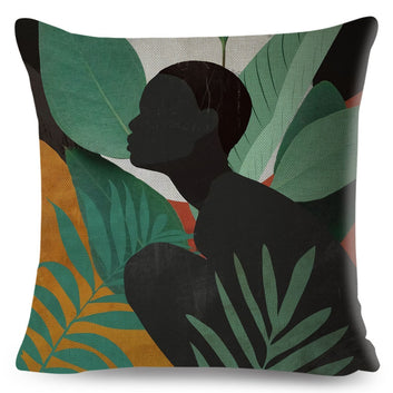 Beautiful Black Africa Women Pillow Case Decor Cartoon Geometric Lady Cushion Cover