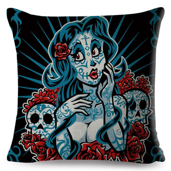 Mexico Death Day Style Cushion Cover Decor Colorful Cartoon Skull Sexy Girl Pillow Case