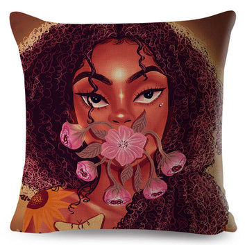 Cartoon Africa Girl Colorful Black Women Beautiful Pillow Case Cushion Cover