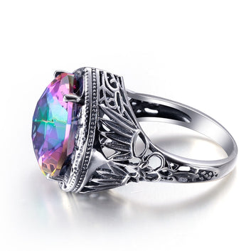 Heart Shaped Rainbow Mystic Topaz Solid 925 Sterling Silver Ring