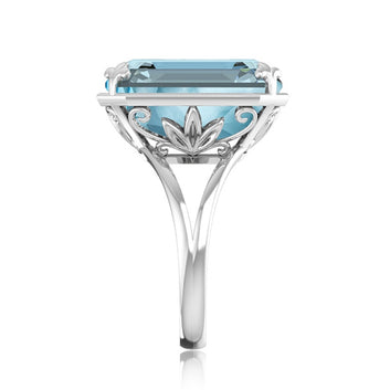 925 Sterling Silver Square Sky Blue Aquamarine Ring