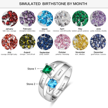 Personalized Engrave names 2 Birthstone Promise Ring