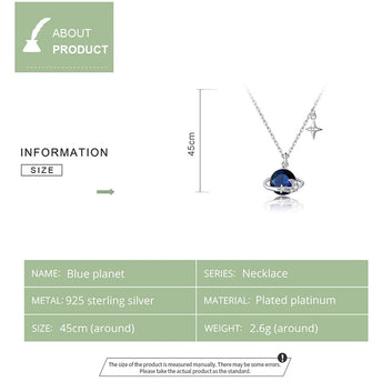 925 Sterling Silver Blue Planet Necklace