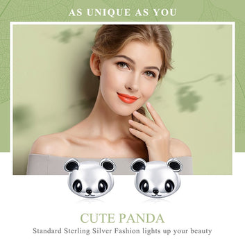 925 Sterling Silver Animal Cute Panda Stud Earrings