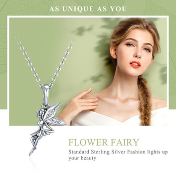 925 Sterling Silver Flower Fairy Long Necklace