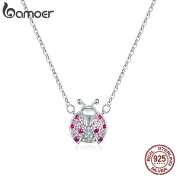 925 Sterling Silver Pink Ladybug Necklace