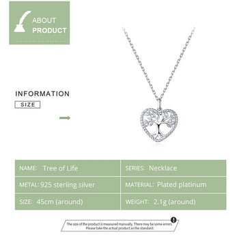 925 Sterling Silver Radiant Tree of Life Heart Necklace