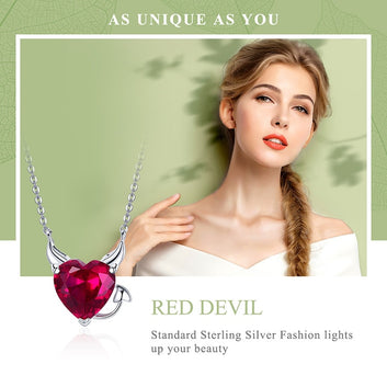 925 Sterling Silver Devil Wings Red Necklace