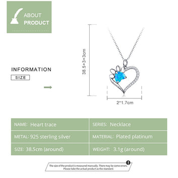 925 Sterling Silver Heart Trace Blue Paw Dazzling Necklace