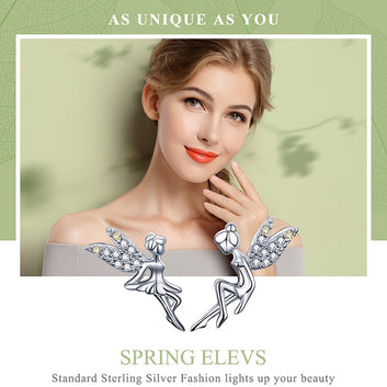 925 Sterling Silver Cute Fairy Elevs Exquisite Stud Earrings