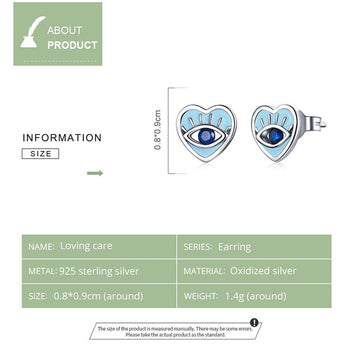 925 Sterling Silver Devil Eye Blue Zircon Heart Shape Earrings