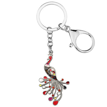 Enamel Alloy Elegant Floral Tail Peacock Bird Keychain