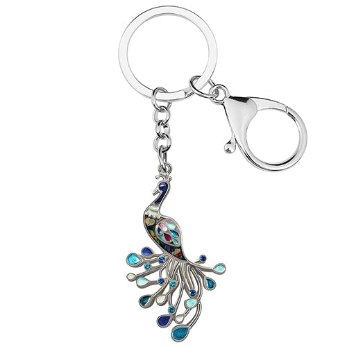 Enamel Alloy Elegant Floral Tail Peacock Bird Keychain