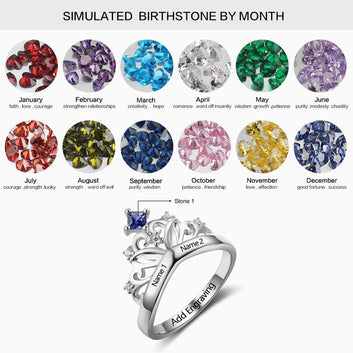 Personalized Crown Design Birthstone 925 Sterling Silver Ring