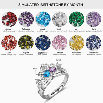 Personalized Art Pattern Crown Birthstone 925 Sterling Silver Ring