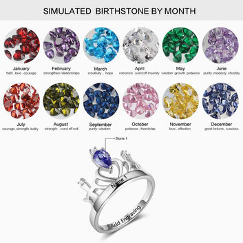 Personalized Classic Crown Birthstone 925 Sterling Silver Ring