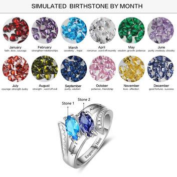 Personalized Birthstone Custom Engrave Names Promise Ring