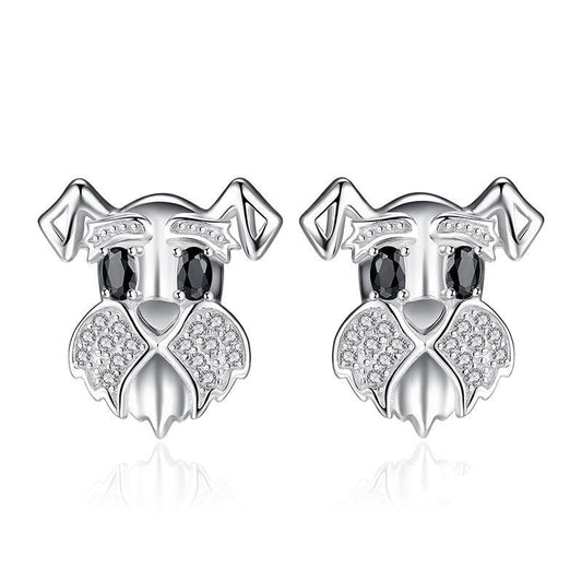 Schnauzer Dog Black Spinel 925 Sterling Silver Earrings